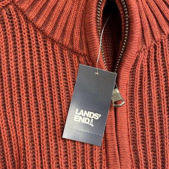 NEW Lands' End Drifter Men's M Half-Zip Pullover Sweater  Red 100% Cotton -85 - Picture 10 of 13